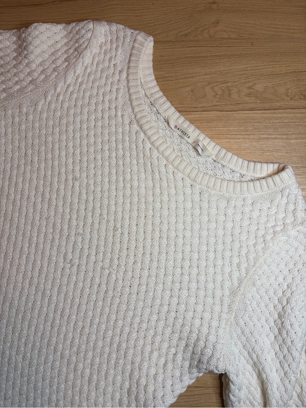 Athleta White Textured Knit Sweater Top Large Wool Blend